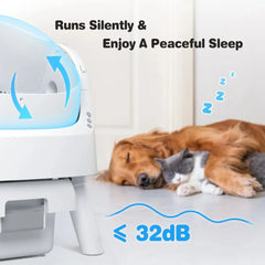 Cat Litter Box Self Cleaning, Open-Top Automatic Cat Litter Box with Safety Protection for Cats, Mat And Garbage Bags Included
