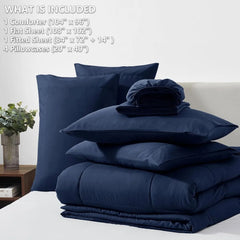 CozyLux California King Size Comforter Set Blue - 7 Pieces Bed in a Bag Set Navy Blue, Bedding Sets Cal King with All Season Qui