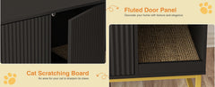 Cat Litter Box Enclosure, Fluted Hidden Litter Box Furniture with Scratch Pad and Metal Legs, Modern Enclosed Cat Cabinet