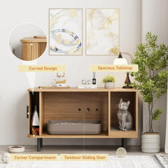 Cat Litter Box Enclosure with Cat Scratch Pad, 37.4" Litter Box Enclosure Furniture Hidden Litter Box, Modern Indoor Cat House
