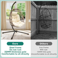 Hanging Egg Swing Chair, Outdoor Wicker Hammock Chairs Without Stand UV Resistant Cushion 350lbs for Patio, Patio Swing