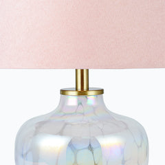 15" Blush Pink Hand-Blown Glass Table Lamp with Velvet Shade, Small Accent Lamp For Girls Bedroom Nightstand, Kitchen Counter