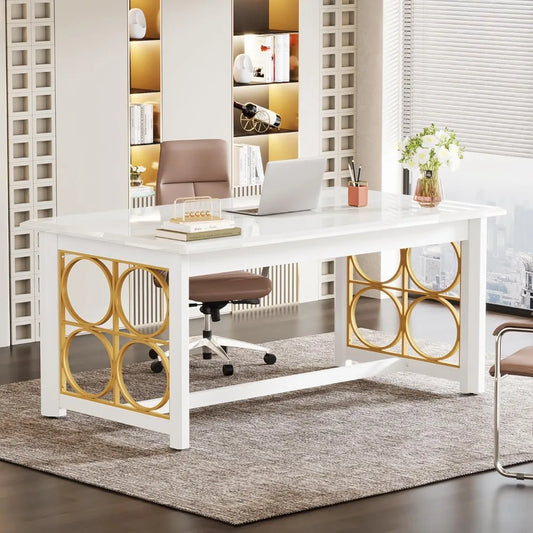 63" Executive Desk, Modern Office Desk with Glossy Surface,Large Computer Desk for Home Office,Conference Table for Meeting Room