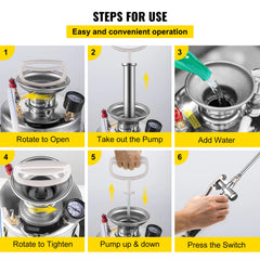VEVOR 2Gal Stainless Steel Sprayer Hand Pump Sprayer with Pressure Gauge&Safety Valve Adjustable Nozzle for Gardening Sanitizing