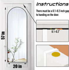 Door Hanging Full Length Mirror, Floor or Wall Mounted Metal Frame Arch Dressing Mirrors for Bedroom Bathroom Living Room