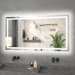 55X30 Led Mirror for Bathroom with Dimmable Bathroom Vanity Mirrors with Lights, Front and Backlit Anti-Fog Lighted Mirror, Tem