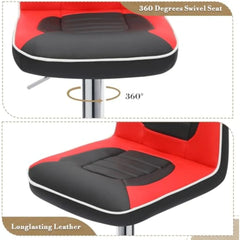 Bar Stools Set of 2, Adjustable Counter Height Bar Stools with Faux Leather,360°Swivel Bar Height Stools,Racing Seat Barstools