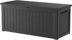 230 Gallon Lockable Resin Deck Box, Waterproof & UV-Resistant Outdoor Storage Box for Outdoor Cushion Storage and Delivery Stora