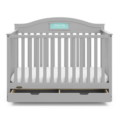 5-in-1 Convertible Baby Crib with Drawer and Reversible Headboard, Pebble Gray