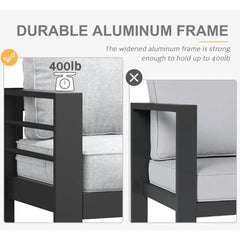 Aluminum Furniture Set with Fire Pit Table, Patio Sectional Conversation Chat Sofa Modern Seating Set