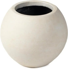 16" D Ceramic Indoor Outdoor Round Sphere Planter, Satin Ivory, Home Décor Evergreen Weather Resistant Modern Planter Pot