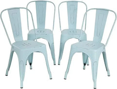 Set of 4 Industrial Metal Dining Chairs – Stackable Kitchen & Patio Chairs with 18” Seat Height