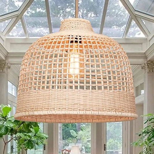 Rattan Pendant Lights, Hand-Woven Large Wicker Chandelier Boho Pendant Light Bamboo Basket Hanging Light for Bedroom Dining Roo