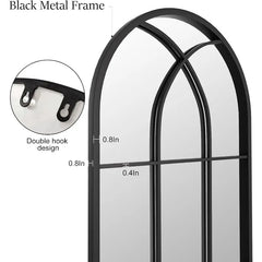 Mirror Full Length, 71"x32" Large Arched Mirror, Window Pane Wall Black Body Oversize Farmhouse Standing Hanging or Leaning