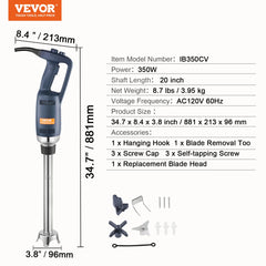 SucceBuy Commercial Immersion Blender 500W 16inch Stepless Variable Speed Multi-Purpose for Soup Sauces Mashed Potatoes Cream