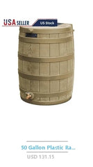 50 Gallon Flat Back Rain Barrel Polyethylene Rainwater Collection System with Durable Brass Spigot UV Resistant Garden Watering