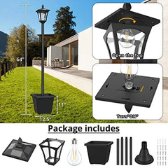 64 Inch Solar Lamp Post Light with Planter High Lumen Street Lights Waterproof IP45 Outdoor Solar Post Light Courtyard Garden