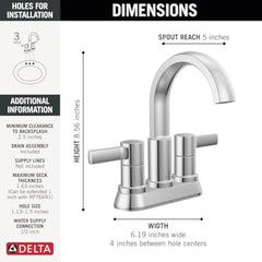 Delta Faucet Albion Centerset Bathroom Faucet, Chrome 2-Handle Bathroom Faucet, Delta Bathroom Sink Faucet, Metal Push-Pop Drai