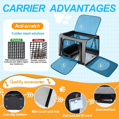Cat Carrier with Litter Box Medium Large Cat Collapsible Soft Sided Pet Carrier for Car Travel with Lockable Safety Zippers