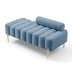 Upholstered End of Bed Bench – Modern 2-Seater Sofa Stool with Adjustable Backrest & Golden Legs