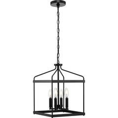 Adjustable Height Black Lantern Pendant Light 4-Light Candlestick Cage Chandelier