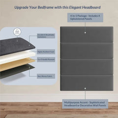 BELLEZE Upholstered Wall Panels Twin Single or Queen Size Wall Mounted Headboards - Pack of 4 Panels Grey Each Individua