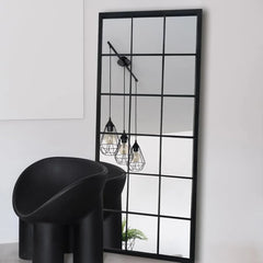 Balck Full Length Mirror, Window Pane Grid Mirror, Minimalism Long Wall Mounted Mirror 4MM Thickness HD, Floor Mirrors for Home