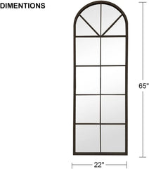 Arched Window Finished Full Length Mirror, Wall Mirror Metal Frame Home Decor Mirror Windowpane Mirror, Wall Mounted or Leaning