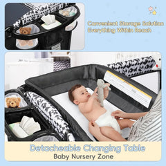 5-in-1 Pack and Play, Baby Bassinet Bedside Sleeper with Diaper Changer, Storage Bag & Music Box, Portable Baby Crib