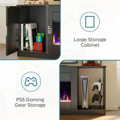 70" Modern Fireplace TV Stand for TVs Up To 80" with LED Lights and Storage, PS5 Gaming TV Console for Living Room, TV Stands