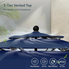 10ft Patio Umbrellas, Outdoor 3 Tier Vented Large Market Table Umbrella with 8 Sturdy Ribs and 1.5" Umbrellla Pole