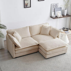 Deep Seat Sectional Sofa, 76.7" Comfy Cloud Couch loveseat with Ottoman, Modern Chenille Upholstered Modular Sofa L Shaped Couch