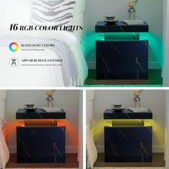 Nightstand LED Bedside Table for Bedroom Modern Night Stand with 2 Wood Drawers End Side Table for Bedroom