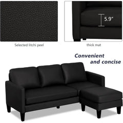 Faux Leather Sectional Sofa Couch with Reversible Chaise, L-Shaped 3-Seater Convertible Couch for Living Room