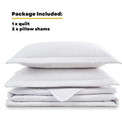 White Quilt Set Queen Size, Lightweight Bedspread Ultrasonic Chevron Pattern Light Coverlet for All Season Comforter Bedding