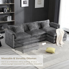 Modern Chenille L-Shaped Sectional Sofa with Moveable Ottoman & Memory Foam