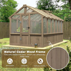 6x12FT Greenhouses for Outdoors,Wooden Greenhouse with Cedar Frame&Adjustable Vent,Green House with 4-Layer Polycarbonate Panel