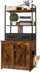 Litter Box Enclosure with 2 Storage Shelves and 2 Drawers, 2-in-1 Hidden Cat Litter Box Enclosure Furniture with Shelf