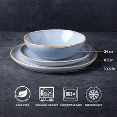 Ceramic Dinnerware Sets,Handmade Reactive Glaze Plates and Bowls Set,Highly Chip and Crack Safe Dishes Set,Service for 8 (24pc)