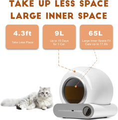Self Cleaning Cat Litter Box, Automatic Cat Litter Box with APP Control Odor Removal Safety Protection for Multiple Cats 65L, wi