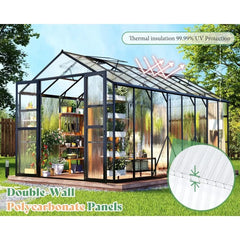 Polycarbonate Greenhouse, Aluminum Greenhouses with 2 Swing Doors, Greenhouses for Outdoors for Garden Backyard,Greenhouse