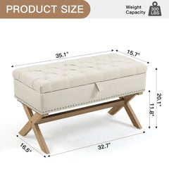 35 Inch Storage Ottoman, Button-Tufted Ottoman Linen Storage Bench, Ottoman with Storage