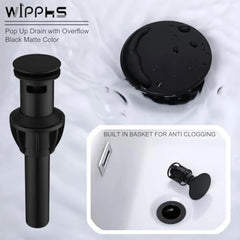 3 Hole Bathroom Faucet Matte Black, 2 Handle 8 Inch Widespread Bathroom Sink Faucet with Pop up Drain and Cupc Supply Hose, Bla