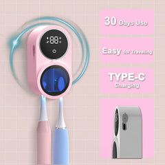 Toothbrush Holder and Cleaner for Bathroom Light Cleaning Fan Drying Round in Circle Automatic Rotating Cover Wall Mounted Smart