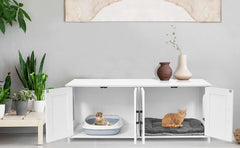 Cat Litter Box Enclosure For 2 cats, Litter Box Furniture Hidden with Double Room,Wooden Cat Washroom Furniture,Cat House