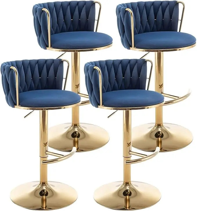 Bar Stools Set of 4, Counter Height Bar Stools with Low Back, Gold Swivel Bar Stools for Kitchen Island, Bar Pub Stools