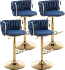 Bar Stools Set of 4, Counter Height Bar Stools with Low Back, Gold Swivel Bar Stools for Kitchen Island, Bar Pub Stools