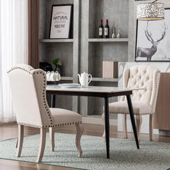 Dining Chairs Farmhouse Solid Wood Accent Chairs Side Host Kitchen Chair with Tufted Back for Dining Room Set of 2