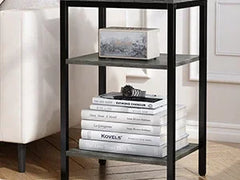Nightstand Set of 2, Bed Side Tables with Charging Station, Adjustable Fabric Drawer, Night Stand for Bedroom