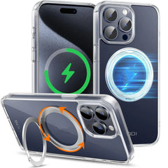 Magnetic Ring Case for iPhone 15 Pro/Pro Max Pro 360° Rotatable Phone Case Stand Compatible with Wireless Charging
